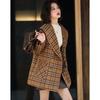 Demana Sweet Lapel Double-Breasted Plaid Winter Coat