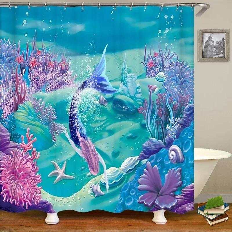 Dolphin Shower Curtain Sea Theme Shower Curtain Hook Washable Dolphin Waterproof 3D Animals Shower Curtain for Bathroom Decor