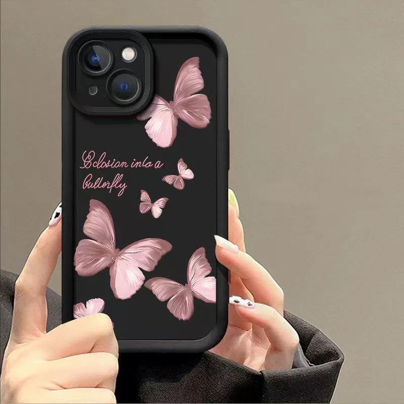 Pink Butterfly Soft Silicone Phone Case For IPhone 16 11 13 14 12 Mni 17 Pro Max 15 Plus 17 Air Shockproof Cover