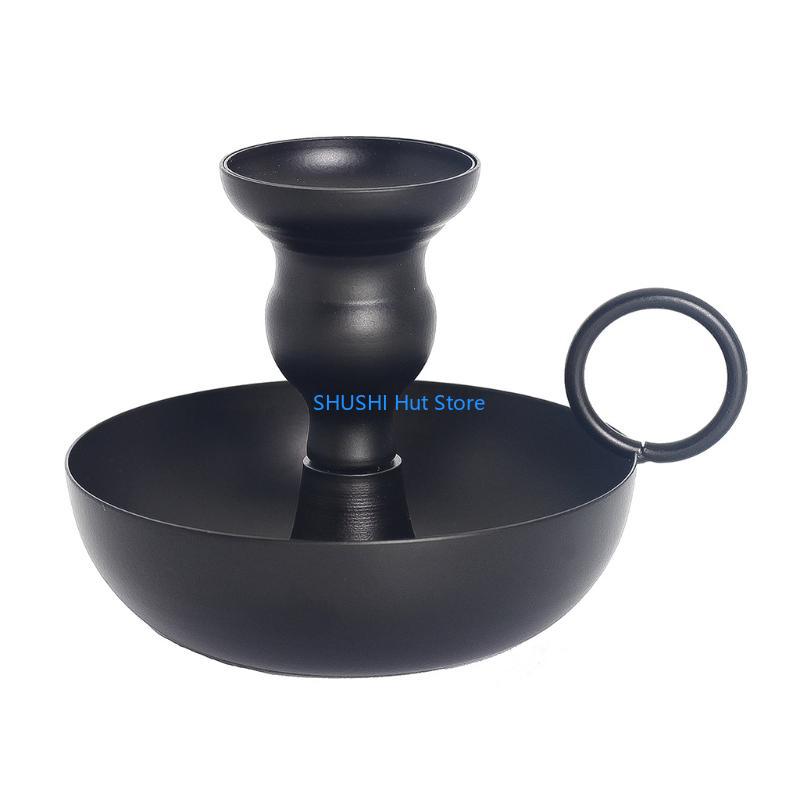 Teacup Table Stand Candlestick Elegant Holder Antique-Style Black Metal Desktop Art Decorations for Living Room B D57B