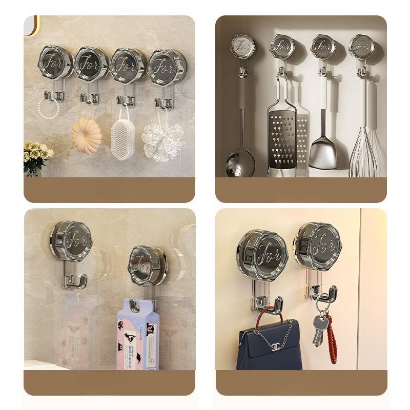 Vacuum Rotating Suction Hook with Heavy-load Adhesive Hook, No Drilling Required, for Bathroom Wall Clothes Hanger