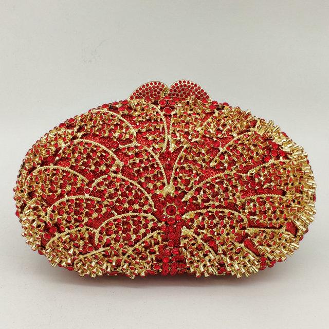 

Boutique De FGG Red Ruby Flower Clutch Women Evening Bags Wedding Party Dinner Rhinestone Handbag and Purses Small