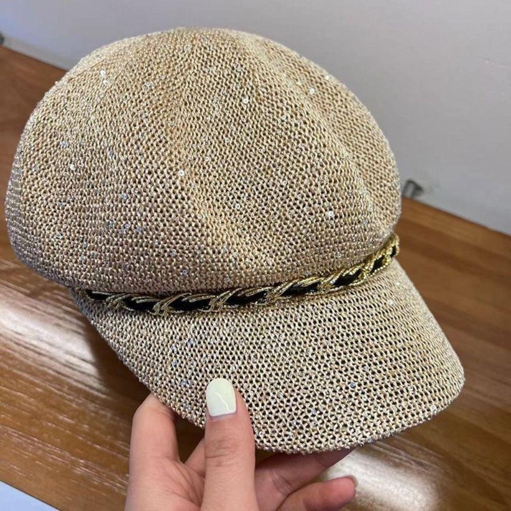 Woven Straw Hollow Octagonal Hat Sun Protection Painter Hat New Style Peaked Cap Casual Wear