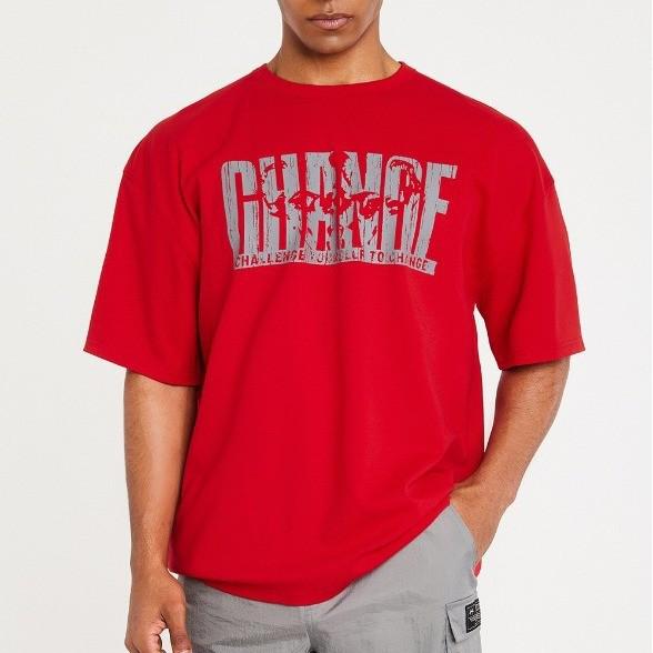 

Мужская повседневная футболка из хлопка с круглым вырезом свободного кроя - Летняя большого размера с коротким рукавом XXXL красный