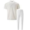 Summer 2025 Men's Waffle Knit Stand Collar Zipper Top and Long Pants Set - European & American Style