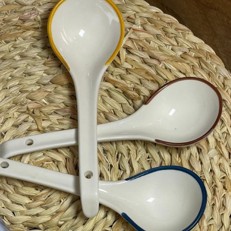 Japanese Simple Style Spoon Tableware Ceramic Chinese Underglaze Color Bone China Soup Spoon Restaurant Household Convenient Spoon
