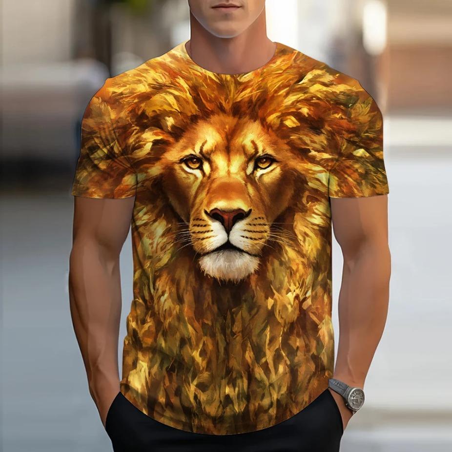 Golden Lion King 3D Printed Men's T-shirt Summer Animal T-shirt