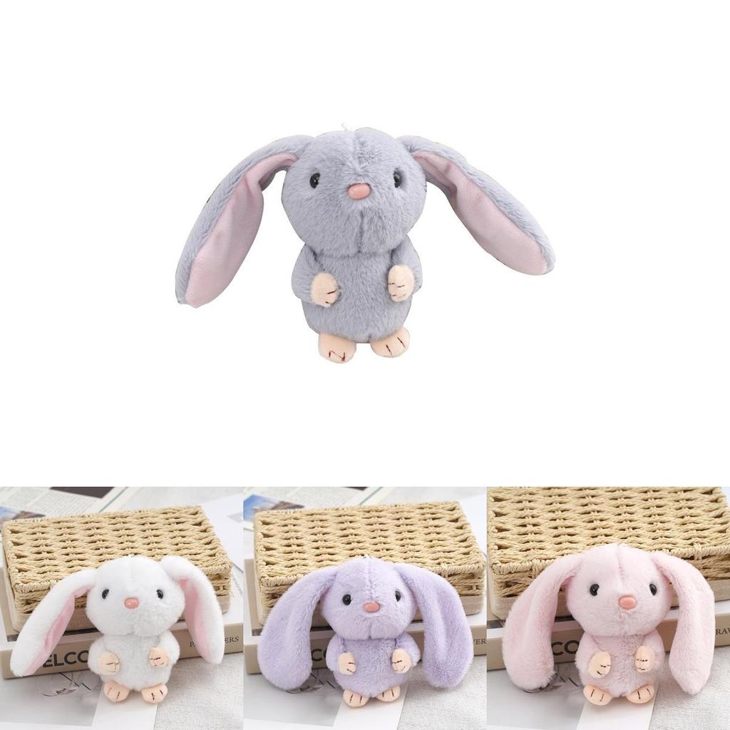 Adorable Long-eared Bunny Plush Keychain Soft Stuffed Rabbit Toy Crystal Velvet