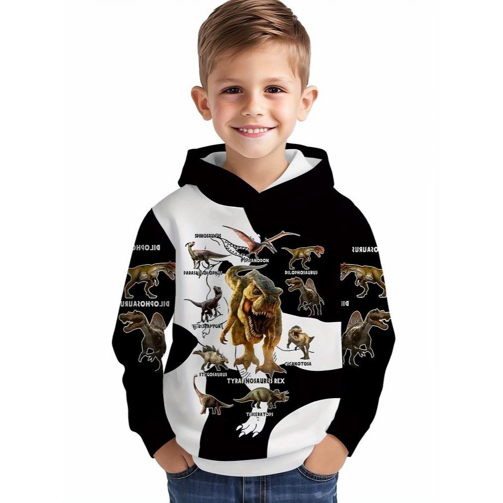 3D Digital Printed Dinosaur Encyclopedia Pattern Hoodie, Fashionable and Trendy Casual Children's Clothing