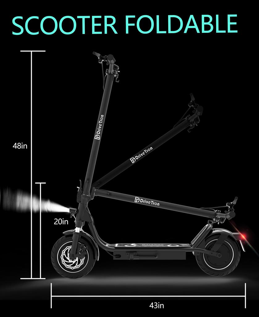 DriveTron DT01 Adult Foldable Electric Scooter: 36V 13Ah Battery, 30 Km/h, 40-50 Km Range, 400W Motor, Front Suspension