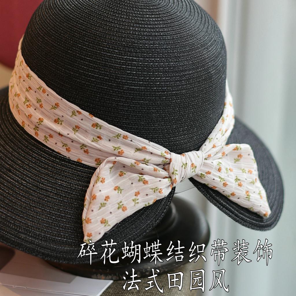 French Idyllic Small Floral Bow Fisherman Hat Children Summer Sun Protection Seaside Vacation Sun Hat