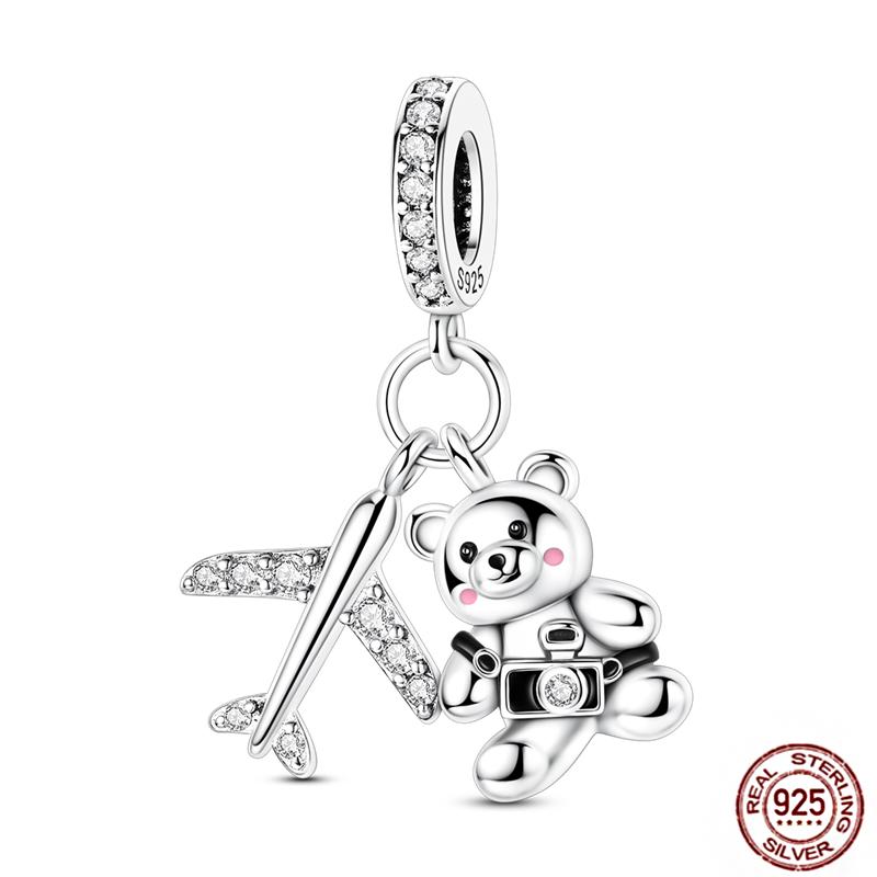 Copper Loveheart Charms Beads Cute Cat Panda Poker Phone Charm Pendant Fit Original Bracelet Diy Jewelry Women Gift