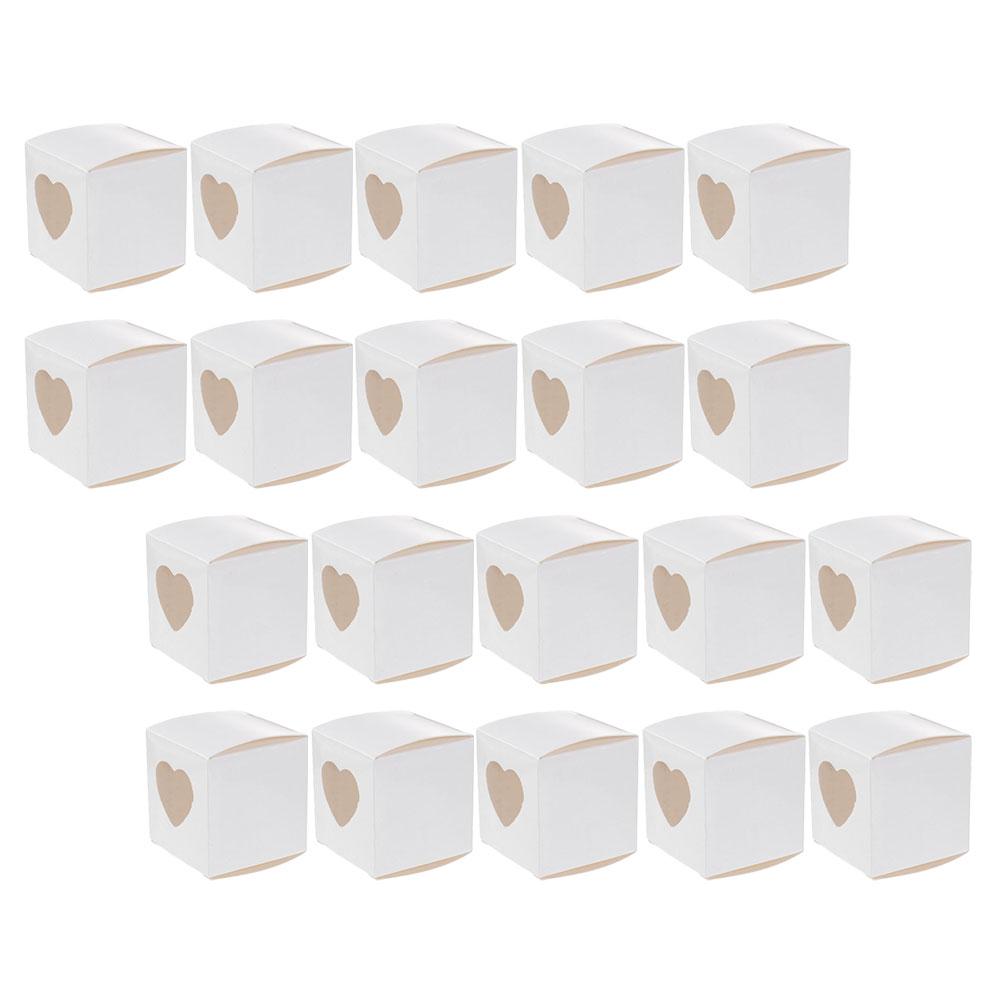 

20 шт. Упаковка для кексов, коробка с окошком в форме сердца, контейнер для десерта, открывайте бумажные коробки, стаканчики белый