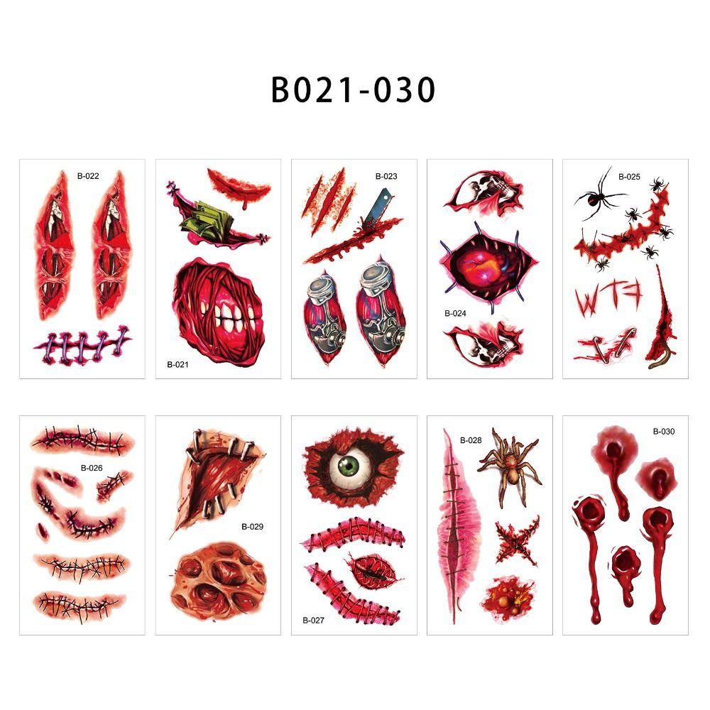 9/10/20PCS Cosplay Party Horror Clown Temporary Fake Face Scars Wound Face Tattoos Halloween Temporary Adults