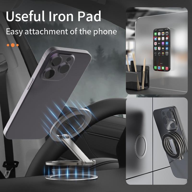 Double-Sided For MagSafe Mobile Phone Ring Stand For IPhone 16 15 Foldable 360° Rotating Stand Strong Magnet Finger Grip Support
