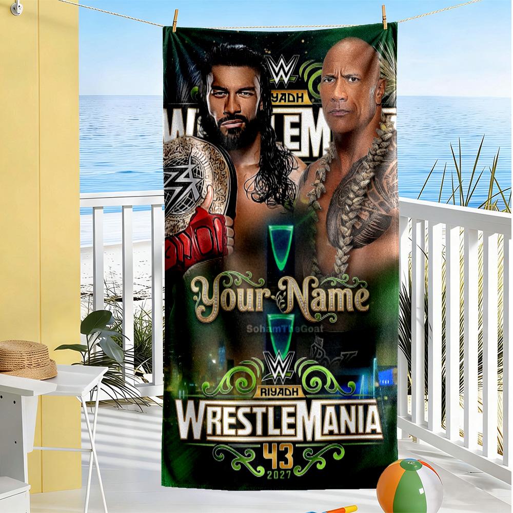 Wrestlemania Personalized Text Beach Towel High Absorbency & Quick-Dry Portable for SwimmingBeachCamping Travel Beach AccessoriesGym