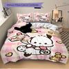 3pcs Pink Grid Cake Pochacco Printed Bedding Set, Soft and Comfortable Quilt Cover for Bedroom, Guest Room (1 Duvet Cover + 2 Pillowcases, P
