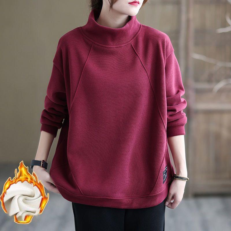 

Women s Loose Fit Sweatirt Autumn Winter Color Straight Tube Knot Cotton Woolen Long Sleeve Hoodie XXXL червоний