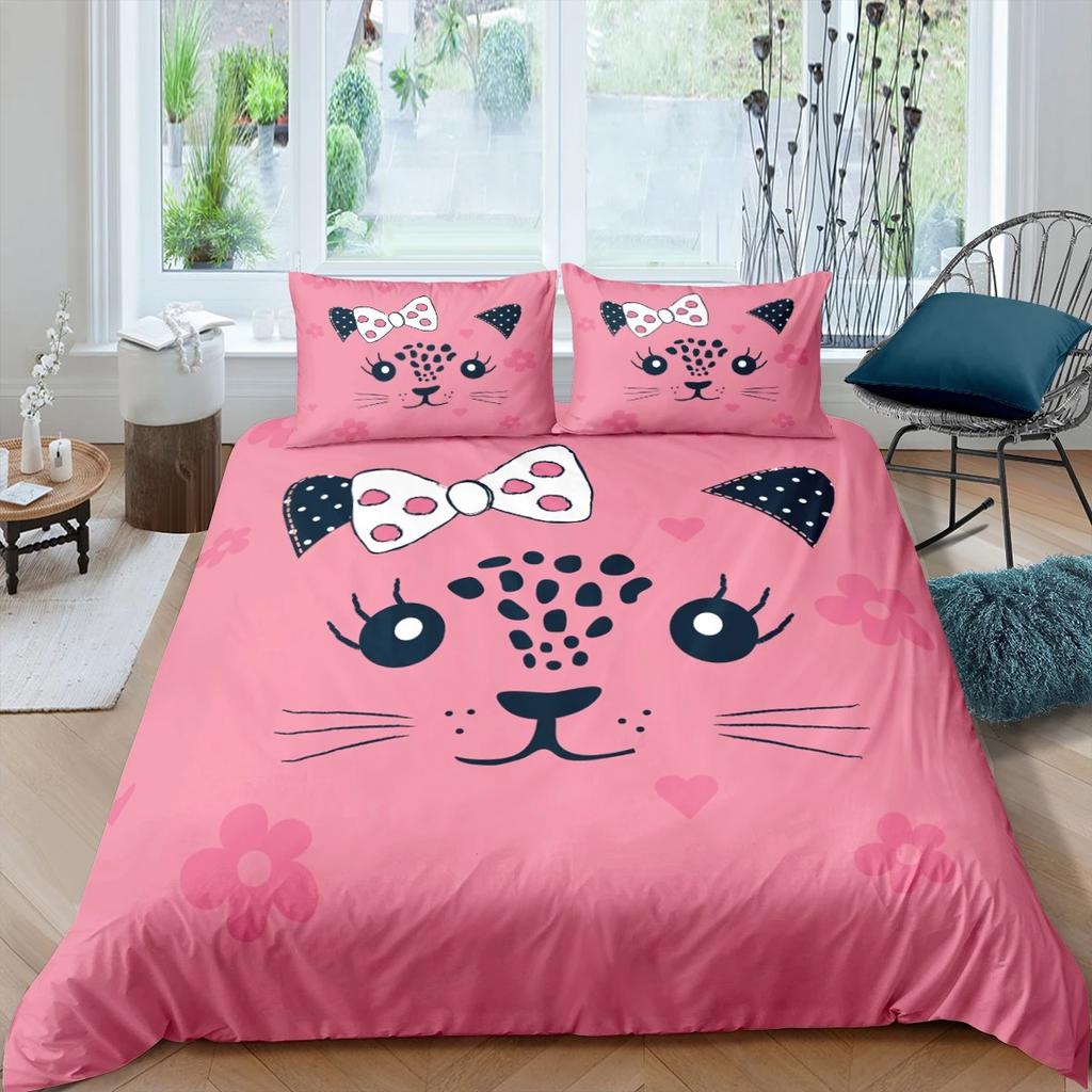 Kids Cat Duvet Cover Queen Size,Cartoon Kitten Sleeping on Crescent Moon Stars Night Dreams Polyester Comforter Cover for Kids