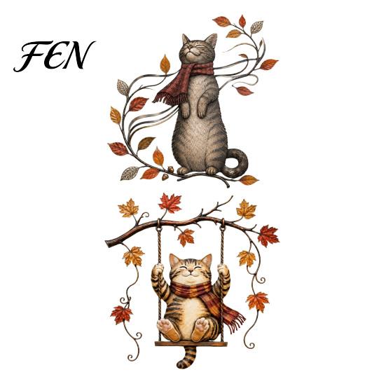 Autumn Theme Door Decorations Cat Metal Wall Decor, Fall Tin Sign Plaque, Swing Indoor Outdoor Art Decoration for Thanksgiving Harvest Festival,