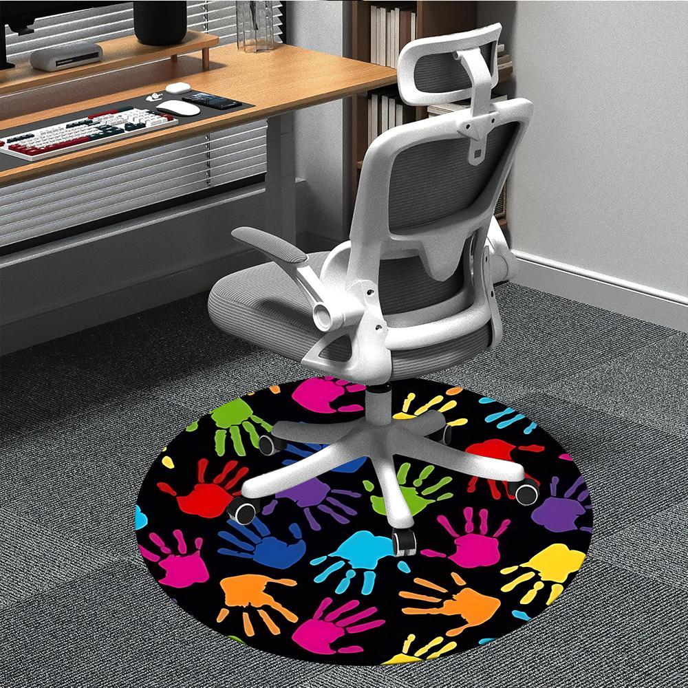 

1pc Handprints Creativity Office Round Area Rug, Indoor Mat Suitable ForOffice, Under Office Chairs Bedroom Living Room Home Decor T157 80cm by 80cm