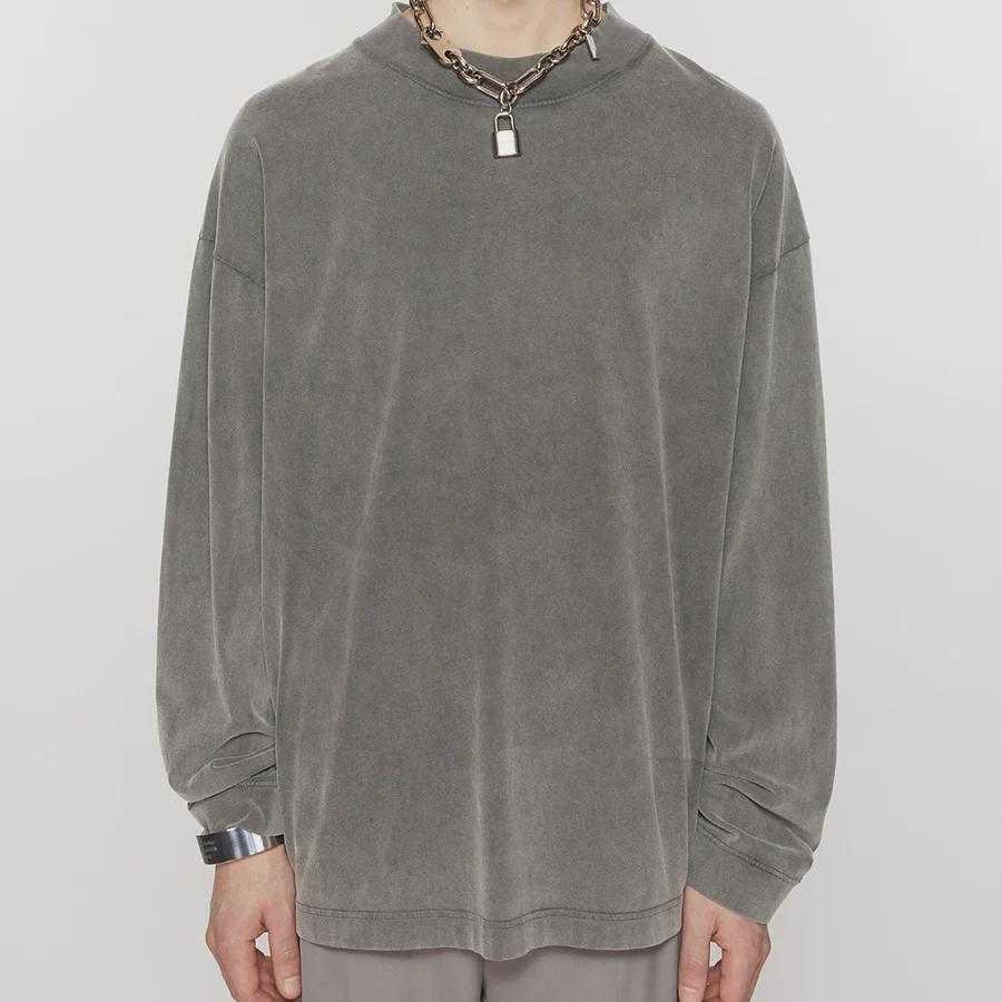 Унісекс Потерта З довгим рукавом Ретро Однотонна Вільного крою Повсякденна Футболка з круглим вирізом