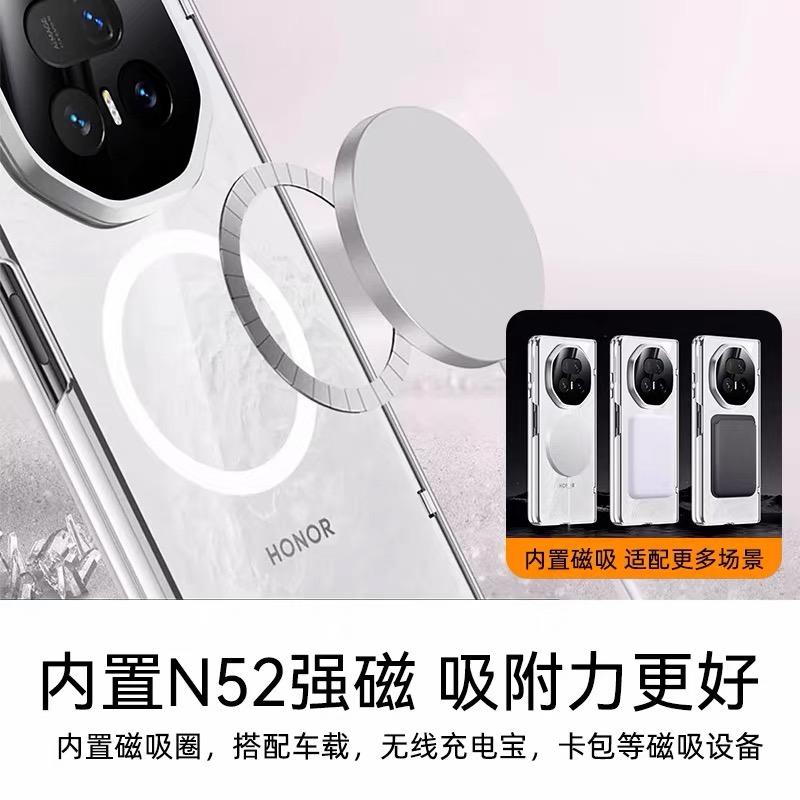 For Honor Magic V5 Case For MagSafe Magnetic Transparent Cover Central Axis Hinge Camera Stand With Tempered Glass Film Shell