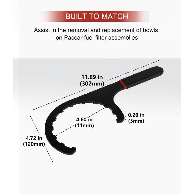 61060 Diesel Fuel Filter Wrench For Paccar, Oil Filter Removal Tool, Metal Filter Water Separator For Kenworth, Peterbilt & Cumm Diesels, 4.6 Inch