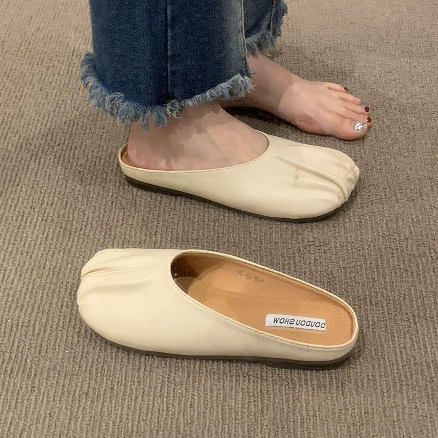 French temperament half slippers outer women's shoes spring and summer 2025 new flat-bottomed lazy one-pedal bag head sandals