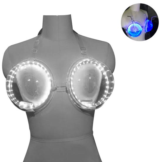 LED Luminous Bra Sexy Large Cup Food Grade Leakproof Interactive Atmosphere Props PVC Colorful Nightclub Bar Performance Feeding Brassiere