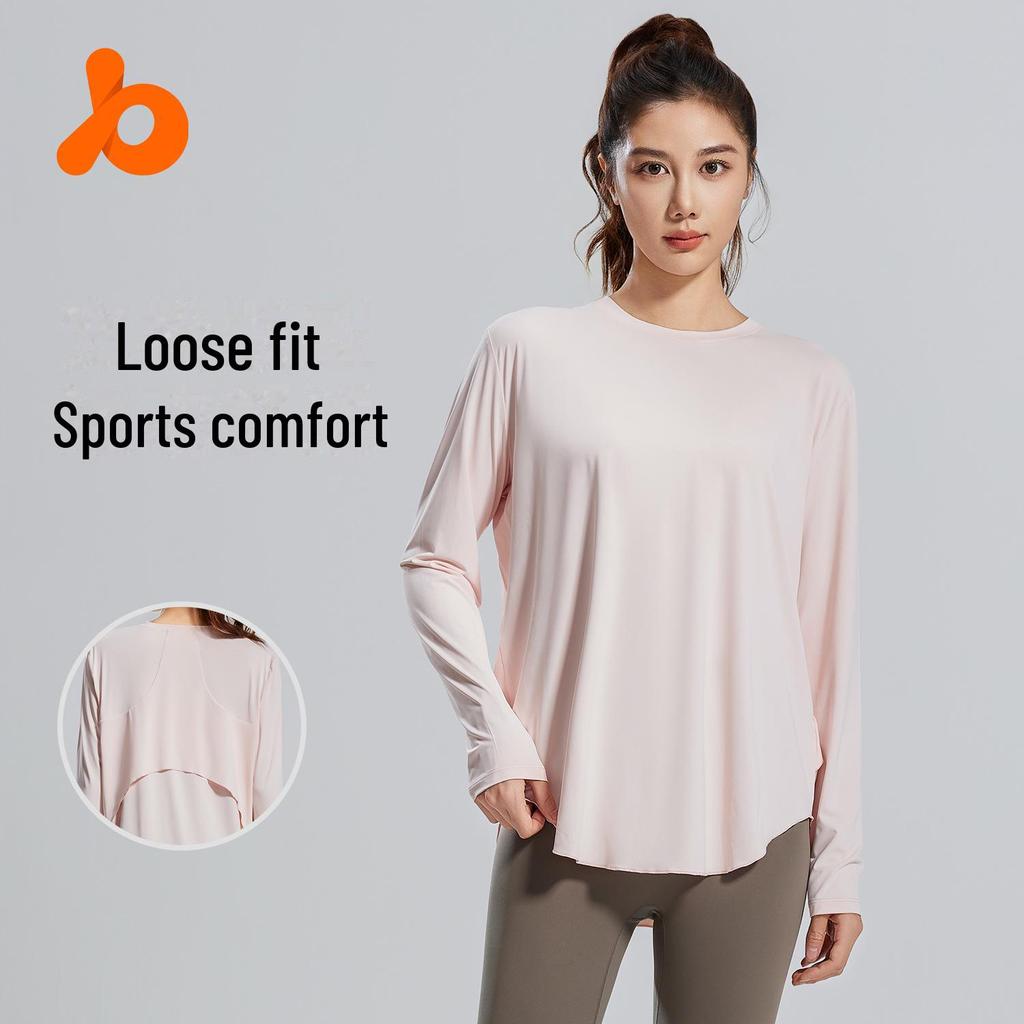 Juyitang Ice Silk Loose Fit Long-Sleeve Yoga Top with Round Neck