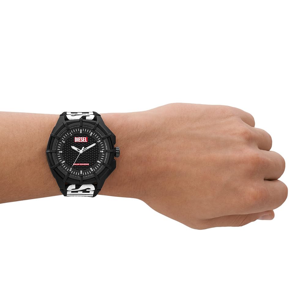 Diesel Men's Watch, 3-Hand Movement, 51mm Multi Nylon Case with Silicone Strap, DZ1989, black, 51mm