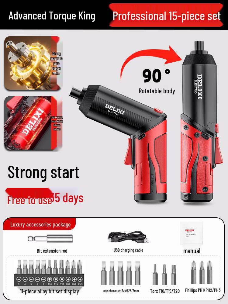 Delixi Pistol-Grip Electric Screwdriver & Drill Set - Compact, Multifunctional Home Tool