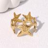Vintage Stainless Steel Gold Color Starfish Spliced Open Ring for Women Fashion Vacation Style Holiday Jewelry Accessory Gift
