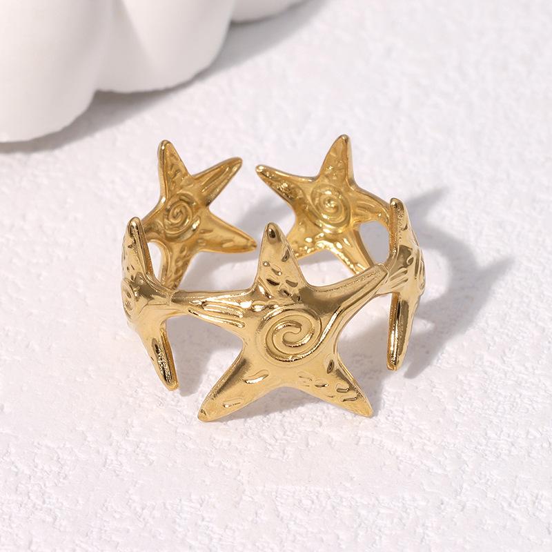 

Vintage Starfish Spiral Pattern Rings Woman And Men Zircon Stainless Steel Personalized Open Ring Accessories Gifts resizable