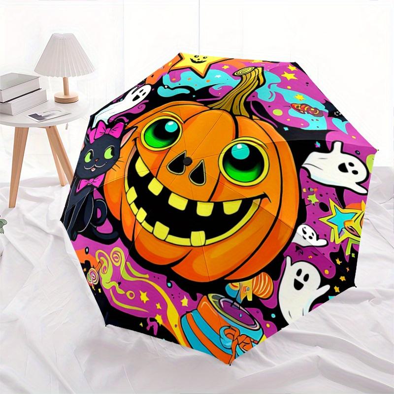 1pc Happy Pumpkin Halloween Automatic Opening and Closing Umbrella, Lightweight 3-Fold, With Cute Cartoon Characters, Suitable for Home, Outdoor and D