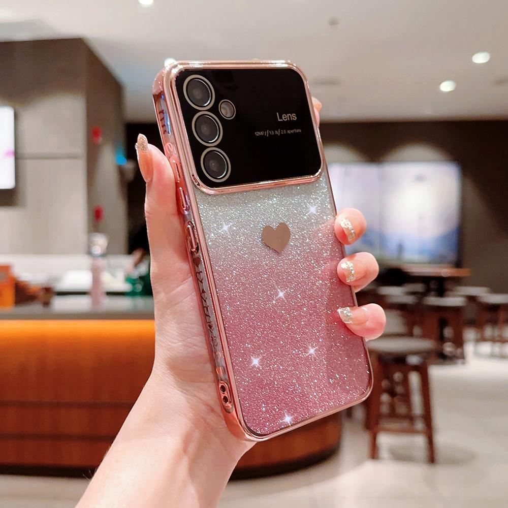 

For Samsung Galaxy A14 5G/4G Electroplating Edge TPU Phone Cover Gradient Glitter Powder Cell Phone Case Pink