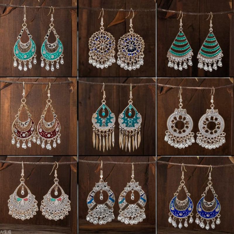 Vintage Ethnic Miao Silver Alloy Teardrop Tassel Earrings
