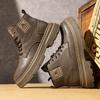 Fashion Genuine Leather Mens Botas Handmade Male Ankle Boots No-slip High Top Shoes Leisure Walk Motorcycle Boots Versatile Biker Boot