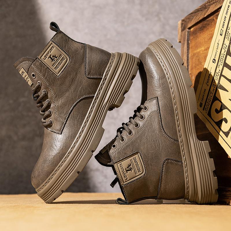 Fashion Genuine Leather Mens Botas Handmade Male Ankle Boots No-slip High Top Shoes Leisure Walk Motorcycle Boots Versatile Biker Boot