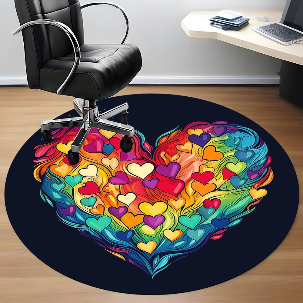 1pc Love Heart Office Round Area Rug, Indoor Mat Suitable ForOffice, Under Office Chairs Bedroom Living Room Home Decor, Room Deco T090