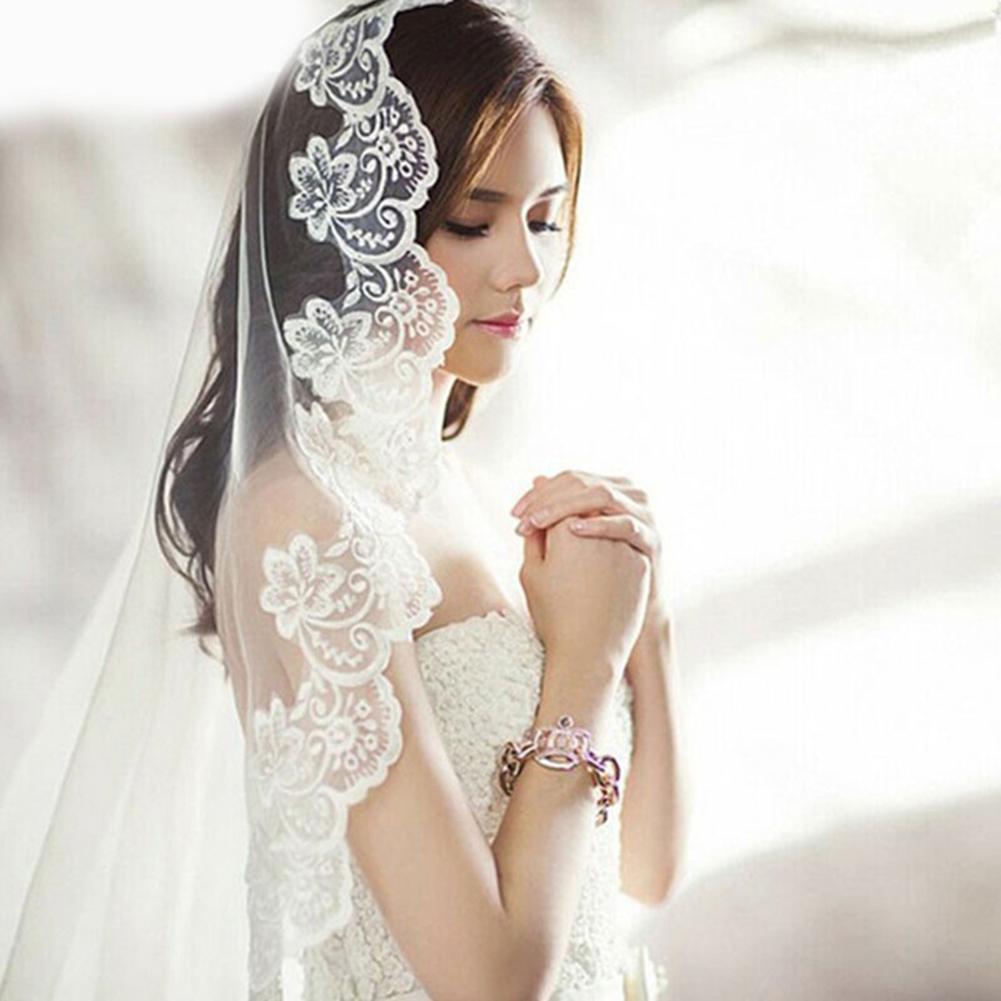 Fashion Ornaments Festival Elegant One Elbow Lace White Length Edge Layer Bridal Party Wedding Veil 4.9ft