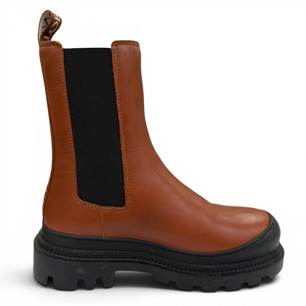 Excellent LOEWE Short Boots Chelsea Boots Side Gore Boots Brown Leather Women 35 Used