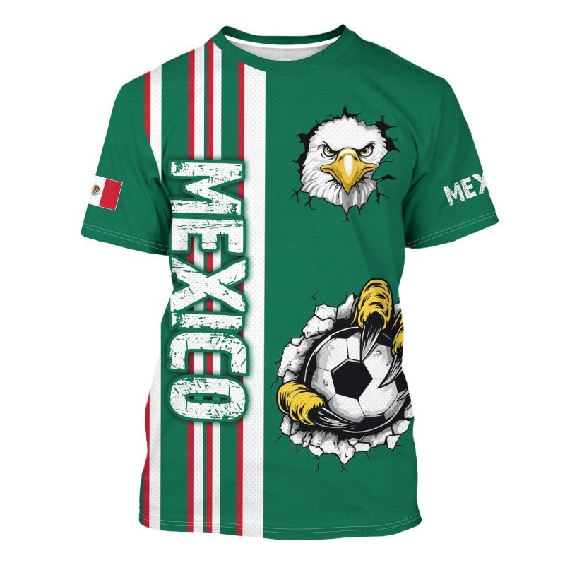 Mexiko Fußballmannschaften Aztekischer Adler 3D-Druck T-Shirt Herren National Patriotisch Sporttrikots Stil Atmungsaktiv Kurzarm Freizeitoberteile