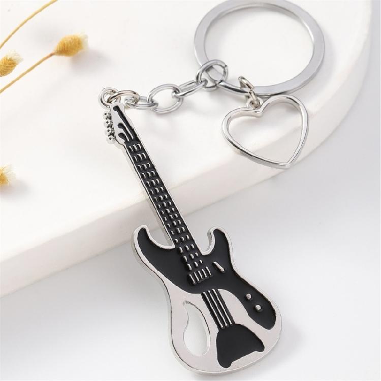 Guitar Pendant Keychain with Shimmering Stones Metal Keyring Sweet Cool Girls Key Chain Lightweight Jewelry for Bag