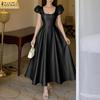 ZANZEA Women Elegant Square Collar Casual Short Sleeve Long Dress