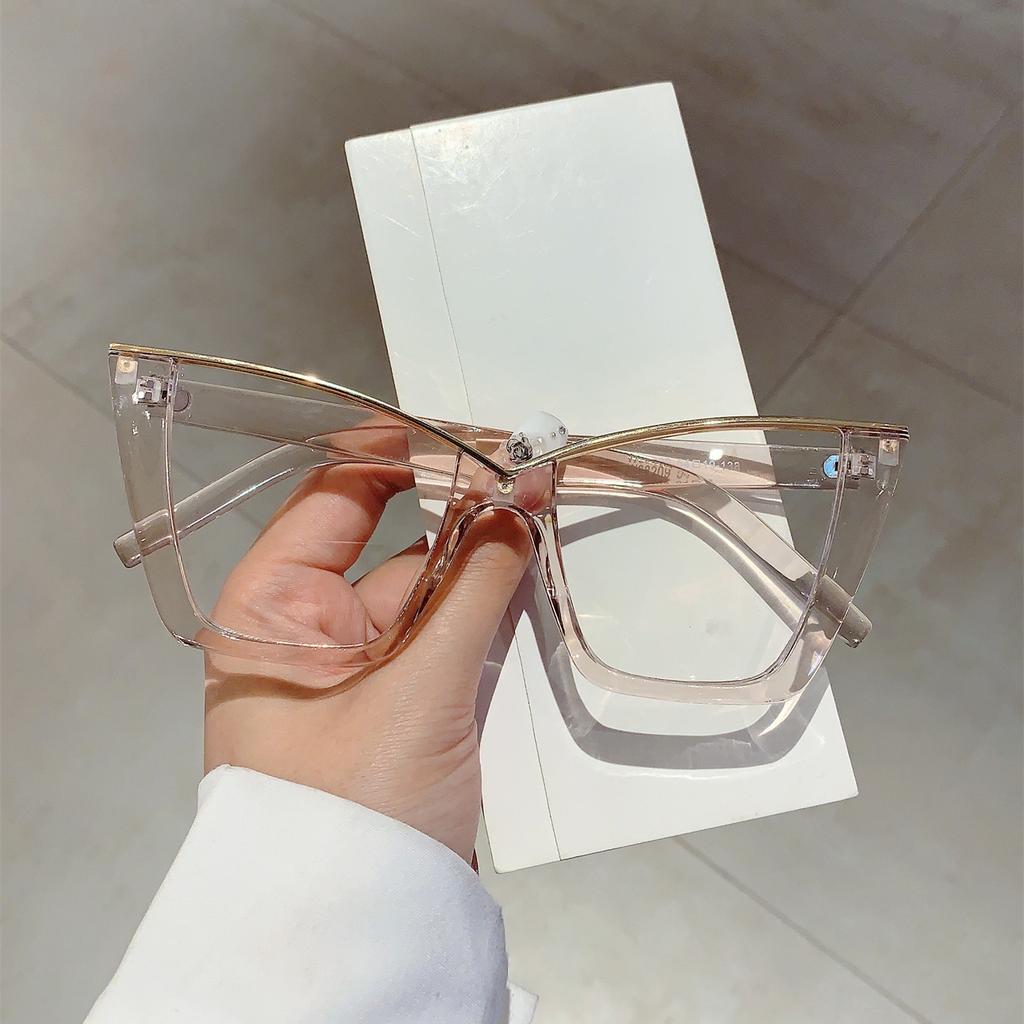 Oversized Cat Eye Glasses Women Trendy Vintage Blue Light Blocking Eyewear Brand Design Chic Non-prescription Eyeglasses