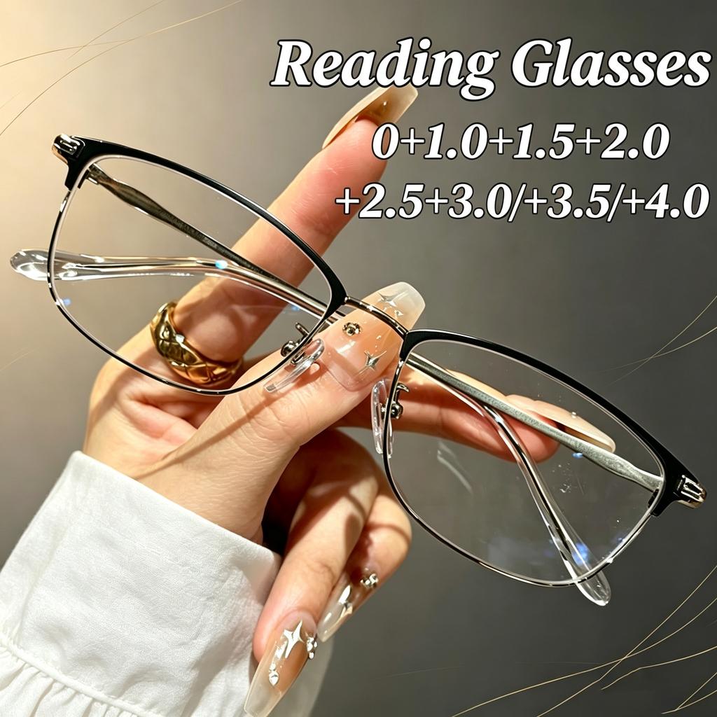 Occhiali da Lettura con Montatura Metallica di Lusso Donna Quadrati Vintage Anti Luce Blu Occhiali per Lontano Ultraleggeri Retrò Occhiali per Presbiopia