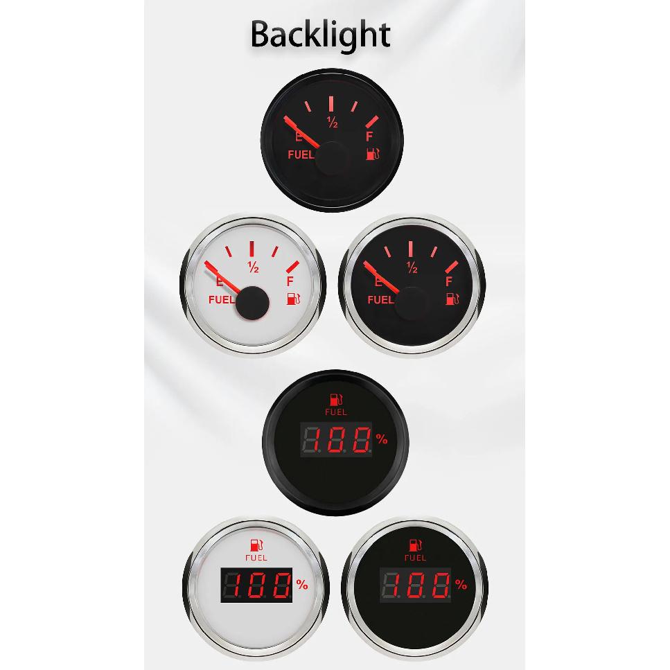 RHAXEL Fuel Level Gauge 0-5V Signal 52mm (2'') with Red Backlight 9-32V for Motorcycle Vessels
