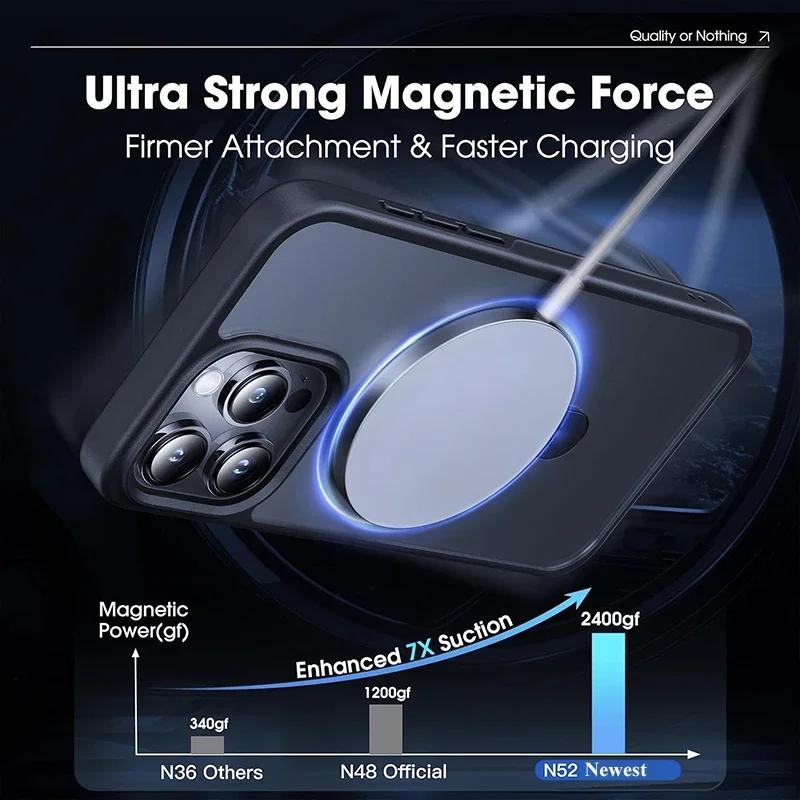 Metal Ring Stand Magnetic Phone Case For iPhone 16 13 12 17 Pro Max 14 15 Plus For Magsafe Matte Protector Cover With Lens Glass